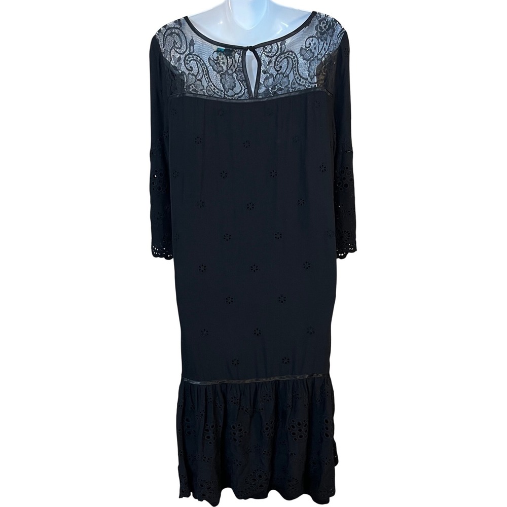Sundance Nadine‎ Crochet Embroidered Eyelet Dress Bla…